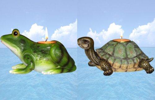 FRGD29416 Garden Glimmer Frog / Turtle Tealight Holder 2 asst